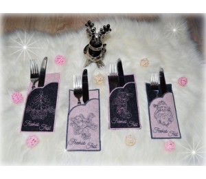 Stickserie ITH - Bestecktaschen Einsteckhüllen White Christmas mit Serviettenring